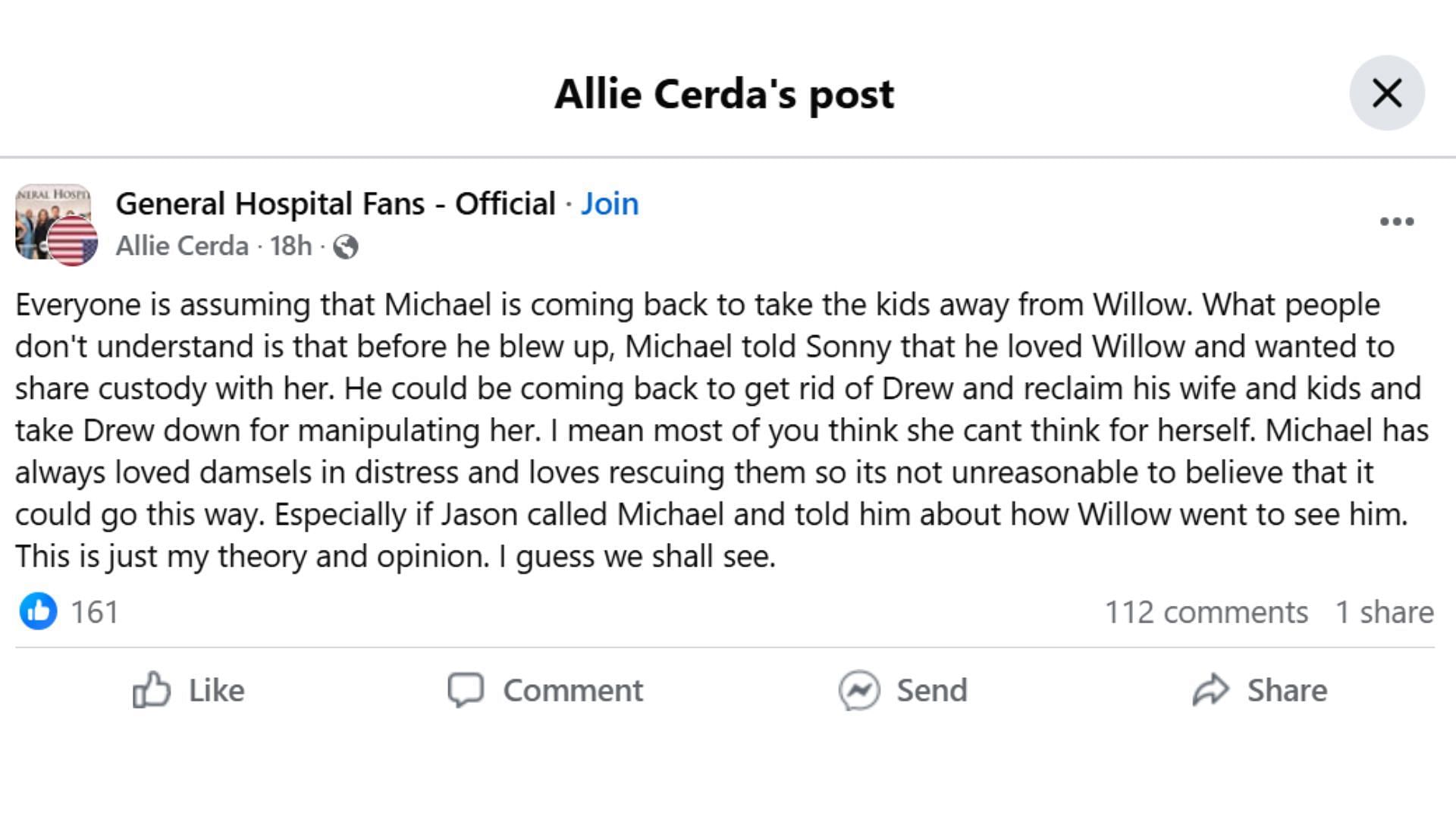 The Original Post by the fan (Image via Facebook/ @Allie Cerda)